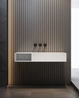 Подвесная тумба с раковиной ABBER Stein AS2640-1.0 L левая 100см белый матовый